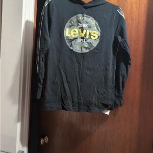 Levi's Navy Hooded Long-Sleeve Tee with Yellow Logo